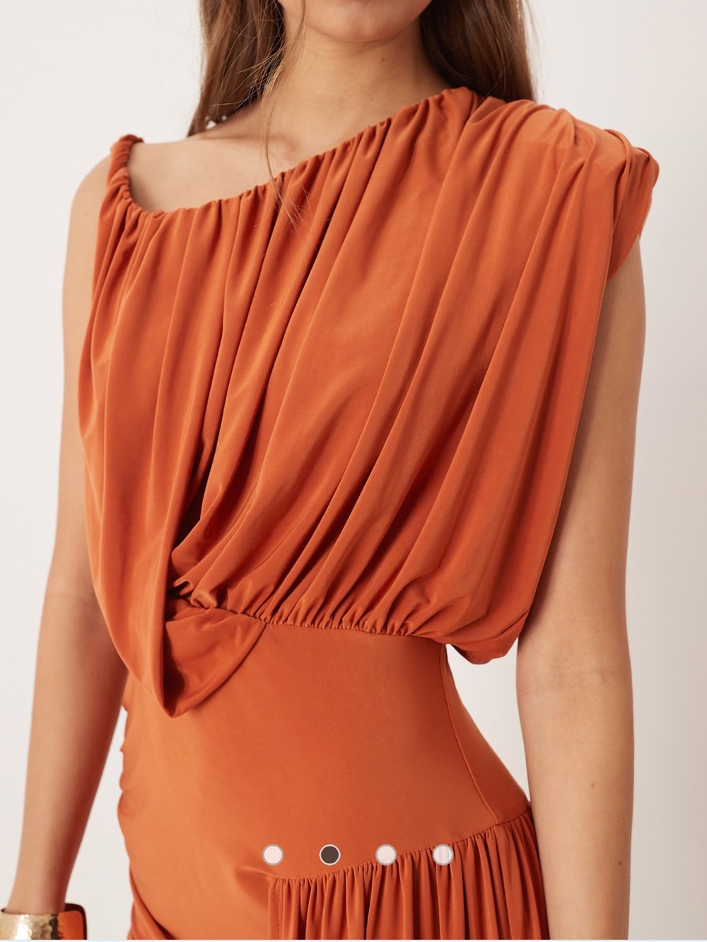 ASOS Burnt Orange Draped One-Shoulder Maxi Dress - Picture 3 of 3